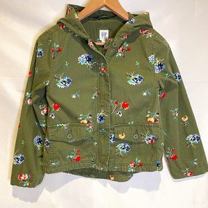 GAP Cute Cotton Flowery Cotton Military Green Light Zip Jacket Hood Size M
